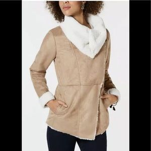 Style & co faux suede faux fur drape jacket coat beige cream S